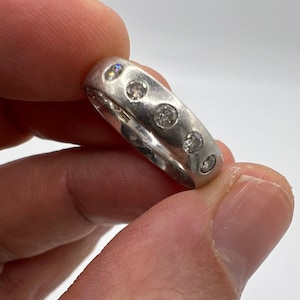 950 Platinum Wedding Band or Pinkie Ring Studded with 5 Diamonds Half Eternity