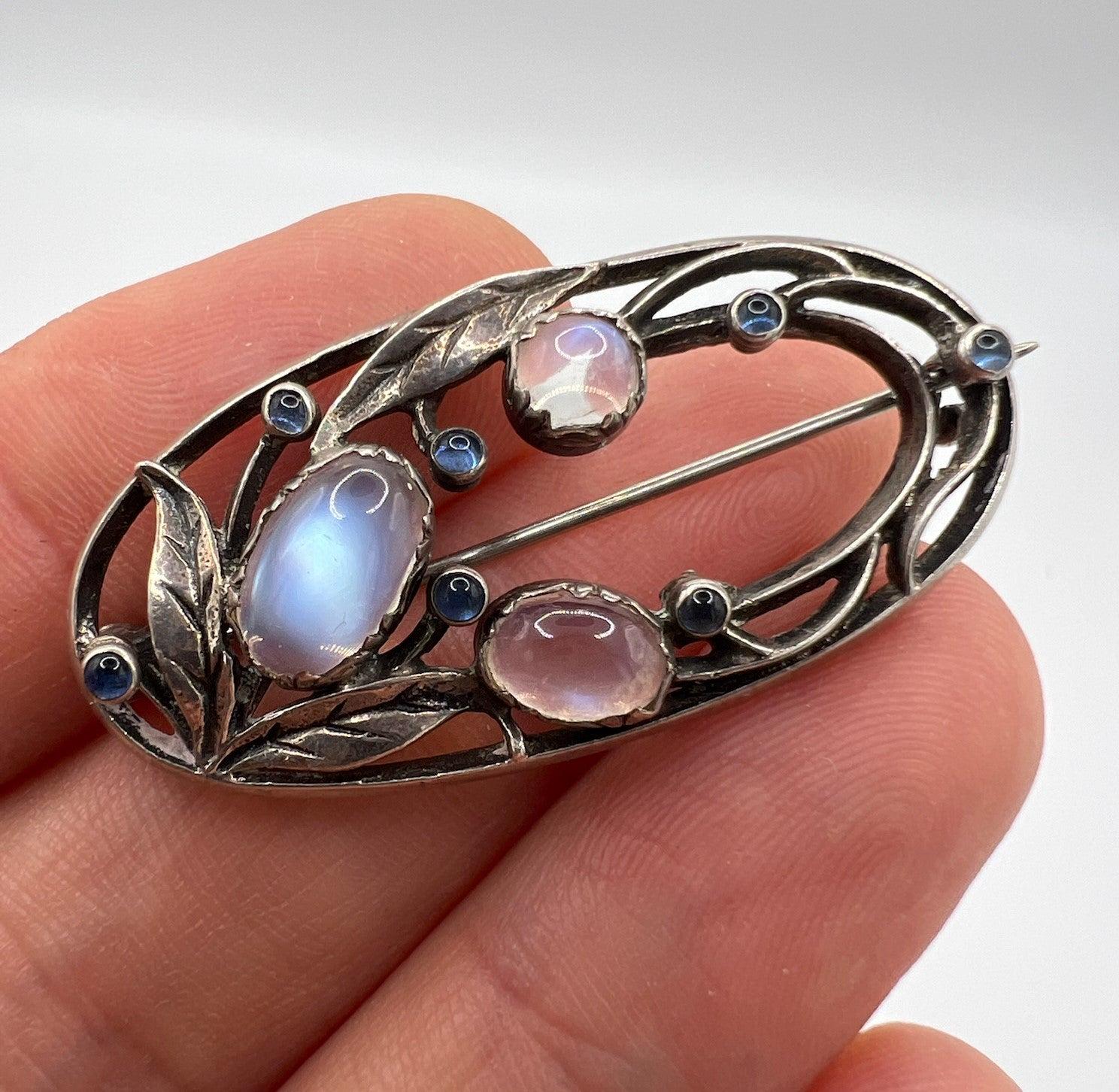 Dorrie Nossiter Arts & Crafts Moonstone Sapphire Brooch Pin