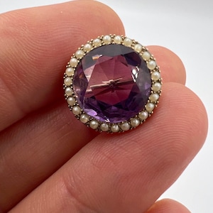 Cute Tiny Victorian 15ct Gold Amethyst Pearl Brooch Pin