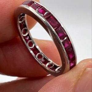 Platinum Ruby Art Deco Plain Eternity Ring Calibre Square Cut Stones