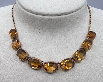 Edwardiaans goud en madeiracitrien Rivière-ketting