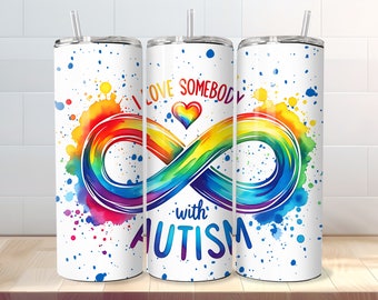 Autismus Bewusstsein Tumbler Wrap PNG - 20 Oz Skinny Sublimation Design - Ich liebe jemanden mit Autismus - Digitaler Download