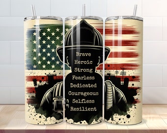 Feuerwehrmann Tumbler Wrap - 20 Unzen Skinny Ersthelfer Tumbler Sublimation PNG Design - Straight & Tapered Vorlagen - Digital Download