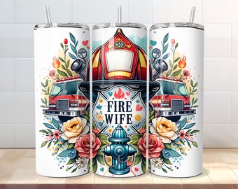 Feuerwehrmann Frau Tumbler Wrap - 20 Unzen Skinny Feuerwehrmann Tumbler Sublimation PNG Design Geschenk - Straight & Tapered Vorlagen - Digital Download