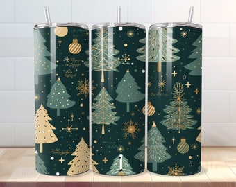 Weihnachtsbäume Geschenkpapier Tumbler Wrap - Nahtlos 20 oz Skinny Sublimation PNG Design - Gerade und konische Vorlagen - Digital Download