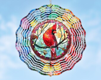Kardinal vindspinnare - målat glas PNG sublimeringsdesign - konstdekor för utomhusträdgård - digital nedladdning