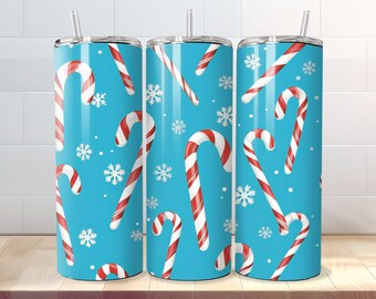 Weihnachten Candy Cane Tumbler Wrap, nahtloses Candy Cane Muster, 20 Unzen Skinny Tumbler Sublimation PNG - Straight & Tapered Files - Digital