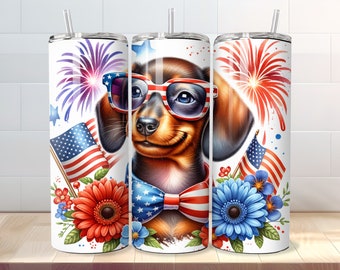 Dackel Tumbler Wrap - 20 oz Skinny 4. Juli Tumbler Wrap Sublimation PNG Design - Digital Download