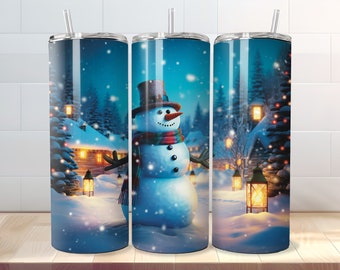 Weihnachtsschneemann Tumbler Wrap - 20 Unzen Skinny Sublimation PNG Design - Straight & Tapered Vorlagen - Digital Download