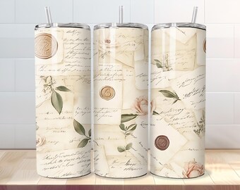 Alla hjärtans dag-tumblersjal, sömlös 20oz smal antik vintage handskriven bokstav sublimering PNG, rak och avsmalnande, digital nedladdning