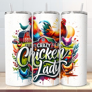Crazy Chicken Lady Tumbler Wrap - 20 oz Skinny Tumbler Sublimation Gift - Funny Chicken Farm PNG Design - Digital Download