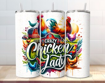 Crazy Huhn Lady Tumbler Wrap - 20 oz Skinny Tumbler Sublimationsgeschenk - Lustige Hühner Farm PNG Design - Digitaler Download