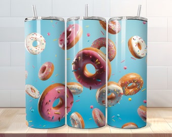 Donuts Tumbler Wrap 20 oz Skinny Sublimation PNG Design - Gerade und konische Vorlagen - Digital Download