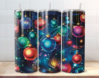 Weihnachtsverzierungen Lichter Tumbler Wrap - 20 Unzen Skinny Sublimation PNG Design - Straight & Tapered Vorlagen - Digitaler Download