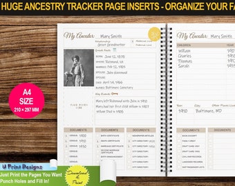 Ancestry Tracker | A4 PAPER SIZE | Genealogy Planner Inserts | Printable with Family Tree Pages, Organizer, To Find List and Much More