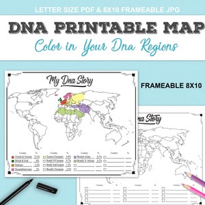 Genealogy Printable DNA Map | Color Your Individual DNA Regions | Ancestry at a Glance Map | Fillable PDF Journal Insert Page & 8x10 Jpg