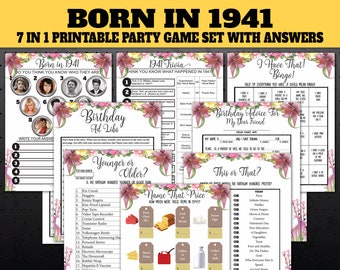1941 Birthday Party Games, 1941 Party Trivia Games, Born in 1941 Trivia Game, Price Game, Name the Celebrity, Younger or Older, PRINTABLE