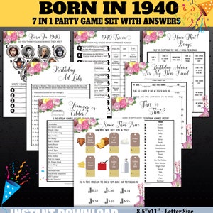 1940 Birthday Party Games, 1940 Birthday Party Trivia Game, Born in 1940 Trivia, Price Game, Name the Celebrity, Younger or Older, PRINTABLE