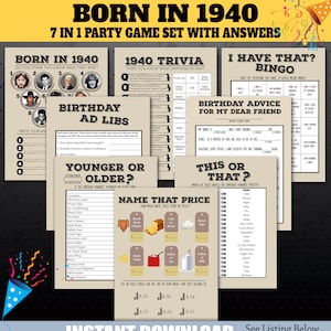 1940 Birthday Party Games, 1940 Birthday Party Trivia Game, Born in ...