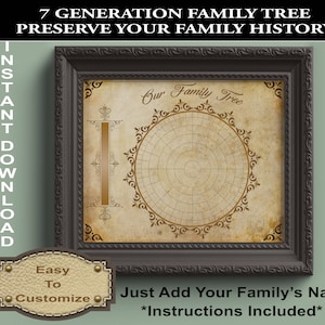 Genealogy 7 Generation Blank Custom Printable Family Tree - Genealogy Template, INSTANT DOWNLOAD, Genealogy Print, Ancestry Chart