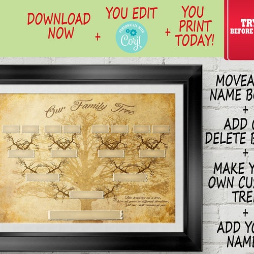 Vintage Family Tree Print Template Instant Download - Etsy