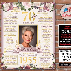 70th Birthday Party Decoration Poster, 1955 Birthday Gift for Woman, 70th Birthday Board Sign, Back in Year 1955 Digital Printable File