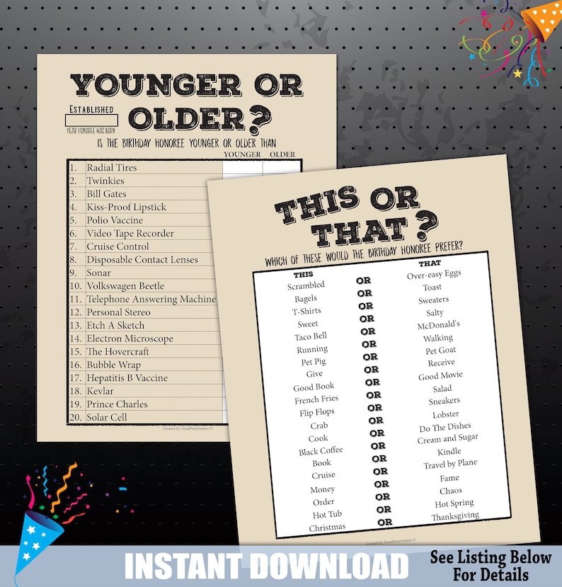 1951 Birthday Party Games, 1951 Party Trivia Games, Born in 1951 Trivia Game, Price Game, Name the Celebrity, Younger or Older, PRINTABLE image 3