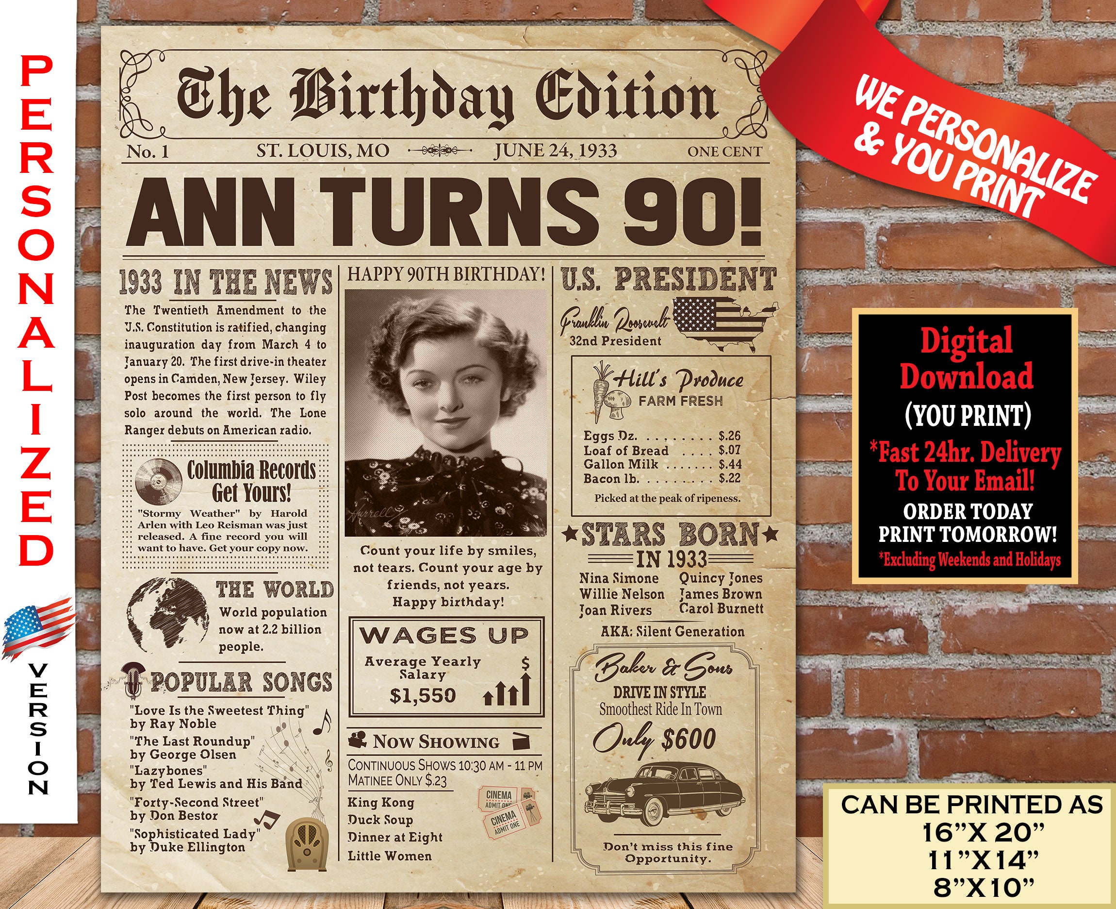 Back in 1930 Rose Gold Poster / Birthday Gift / Printable / 