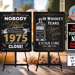 50 Jahre Geburtstag Poster, Party Dekoration 1975 keiner ist perfekt Zeichen | GOLD 50. Geburtstag Whisky Jahre | Chalkboard Style INSTANT DOWNLOAD