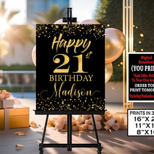 21st Birthday Decoration Poster, 21st Birthday GOLD Sign, 21st Adult Birthday Gift Board- 21 Years Old Sign | Digital Printable File