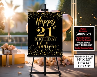 21st Birthday Decoration Poster, 21st Birthday GOLD Sign, 21st Adult Birthday Gift Board- 21 Years Old Sign | Digital Printable File