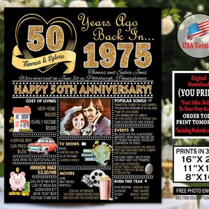 50th Anniversary Photo Poster | 1975 Gold Anniversary Sign | 50th Anniversary Party Decoration | Personalized Gift |  Printable Anniversary