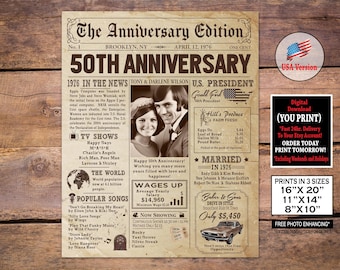 50th Anniversary 1976 Newspaper Photo Poster, 1976 Anniversary Gift, 50th Anniversary Party Sign, 50th Gold Anniversary Board, Personalized