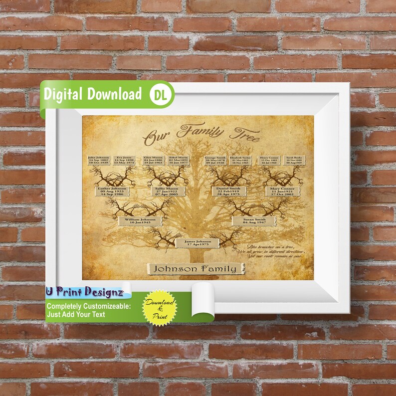 4 Generation Blank Custom Printable Family Tree Genealogy