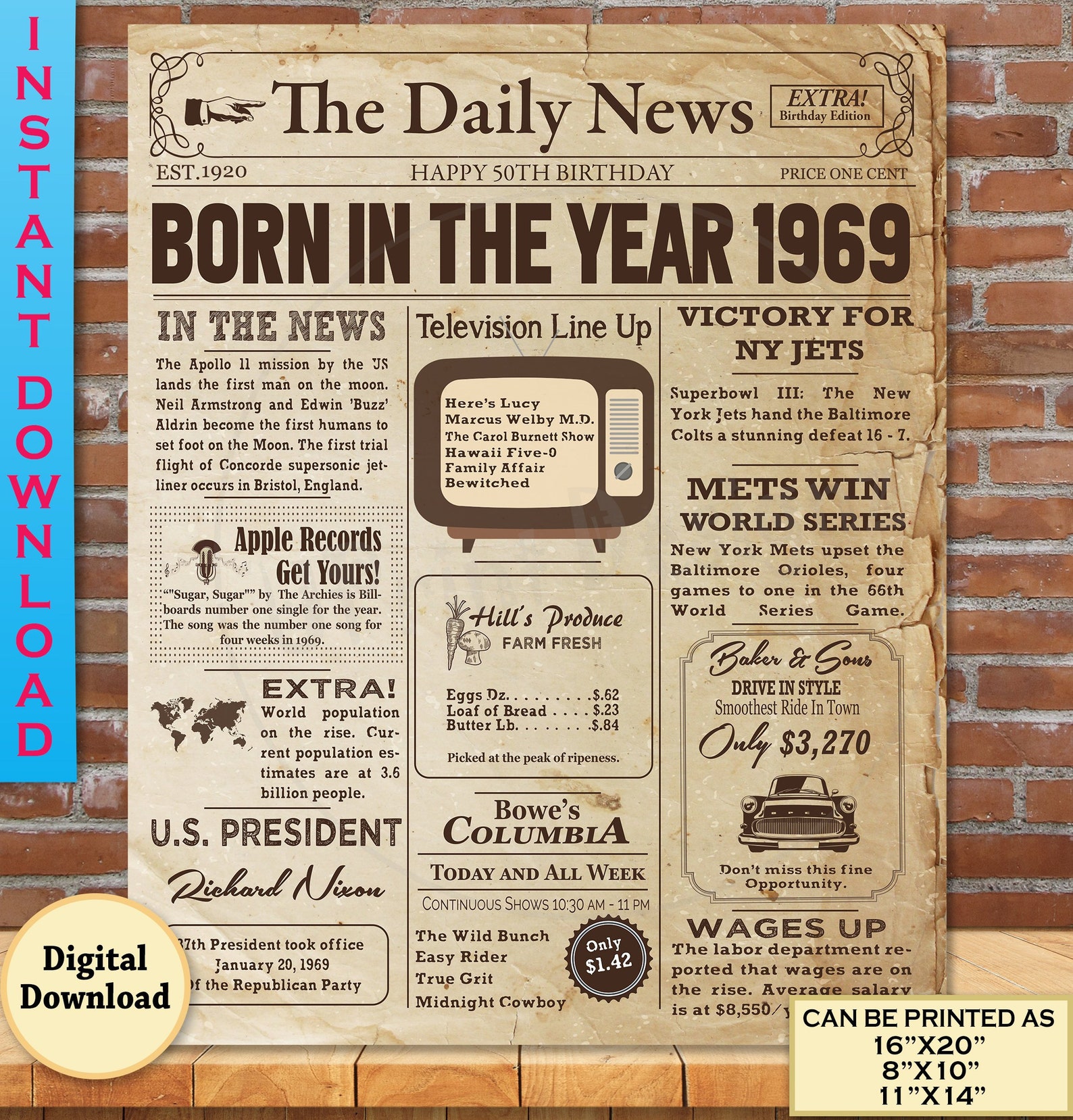 1969 Birthday NEWSPAPER Poster For 50th Birthday 1969 Facts Etsy 1969 Birthday NEWSPAPER Poster For 50th Birthday 1969 Facts Etsy