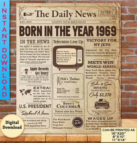 1969-birthday-newspaper-poster-for-50th-birthday-1969-facts-etsy