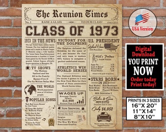 1973 Class Reunion NEWSPAPER Poster | 1973 Class Reunion | 1973 Facts for Class Reunion AUTHENTIC Look  Poster | Instant Download