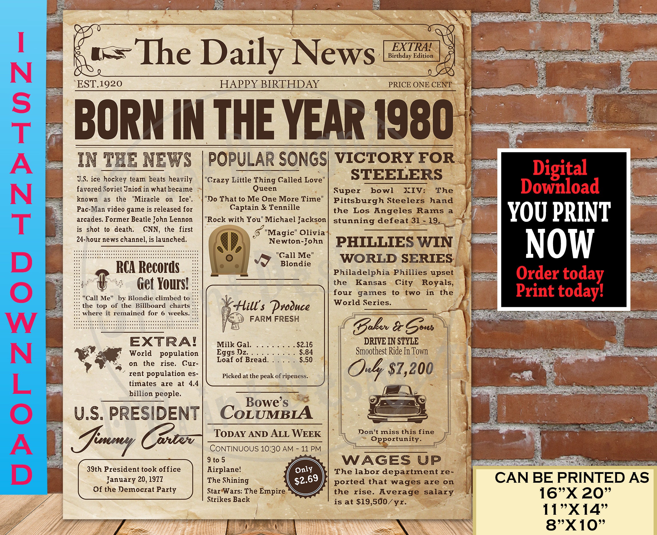 40th Back In 1980 Personalised Photo Birthday Gift Poster Print Newspaper 37