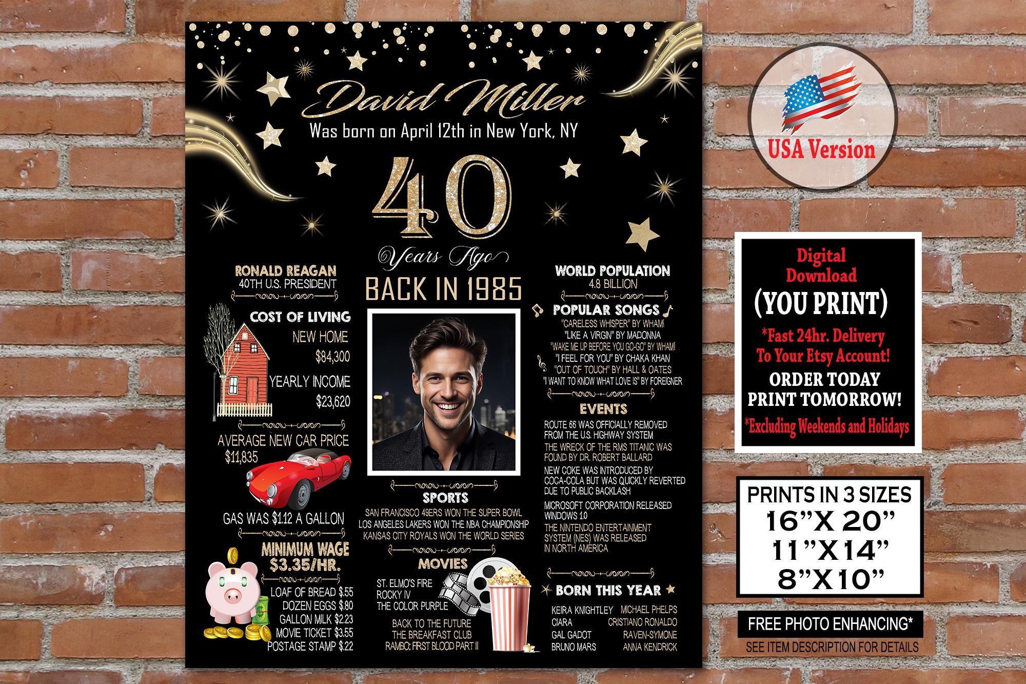 Born In 1985 Print, 40th Birthday Gift, Born In 1985 - Foto 4