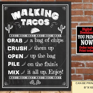 Walking Taco Bar Sign Printable, Taco Bar Sign , Taco Party Decor, Fiesta Decorations, Taco Bout a Sign, DIY Taco Bar,  Instant Download