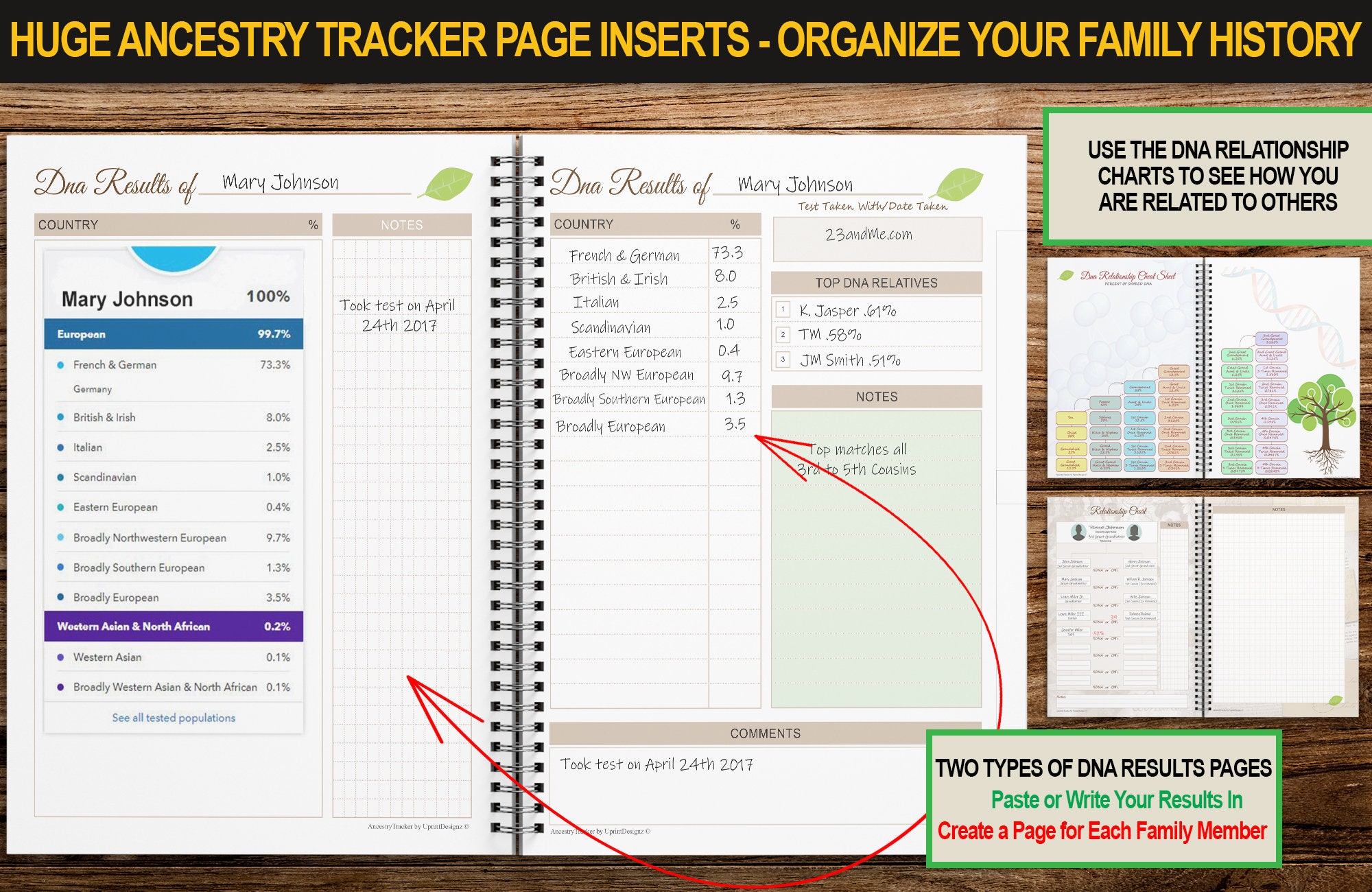 Genealogy Tracker HALF Letter Size Ancestry Planner Insert Pages Printable  With Family Tree Pages, Organizer, Scheduler and Much More 