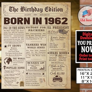 1963 Birthday Newspaper Poster | 1963 Birthday Sign | 1963 Birthday Gift for Man or Woman | Newspaper Sign | Born in 1963 | Instant Download