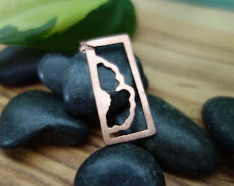 copper framed poppy pendant