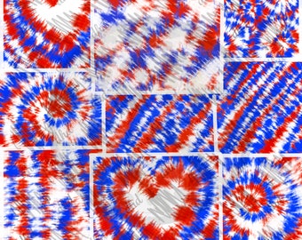 Carta digitale Tie Dye rossa, bianca e blu/Sfondo Tie Dye/Sublimazione Tie Dye PNG/Download istantaneo di carta digitale/Set di 6