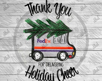 Conductor de reparto de FedEx con mensaje navideño PNG (Descarga digital)