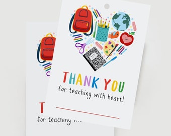 School | Digital School Teacher Heart Gift Tag