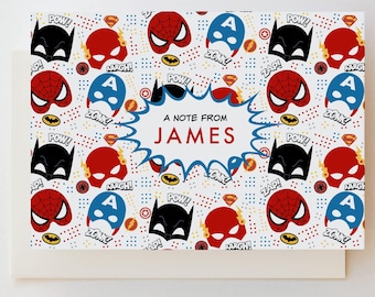 Superhero | Folded Digital Superhero Personalized Note Cards