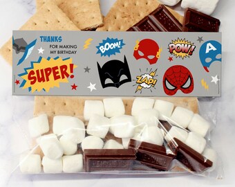 SUPER | Superhero birthday party favor treat bag topper