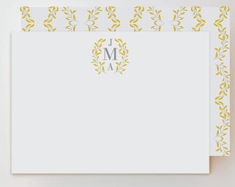 Monogram | Flat Print or Digital Monogram Laurel Note Cards