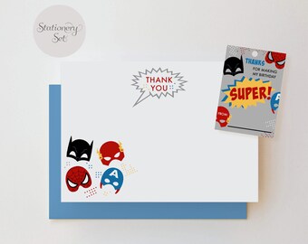 Superhero Birthday Party Note Card Stationery Set